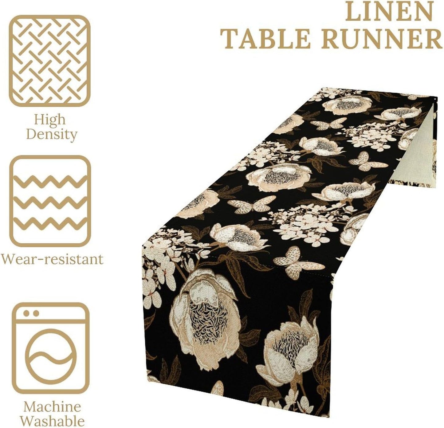 Watercolor Peony Table Runner, Modern Kitchen Dining Room Bohemian Floral Tabletop Decoration for Kitchen Cafe 13x60 Inch