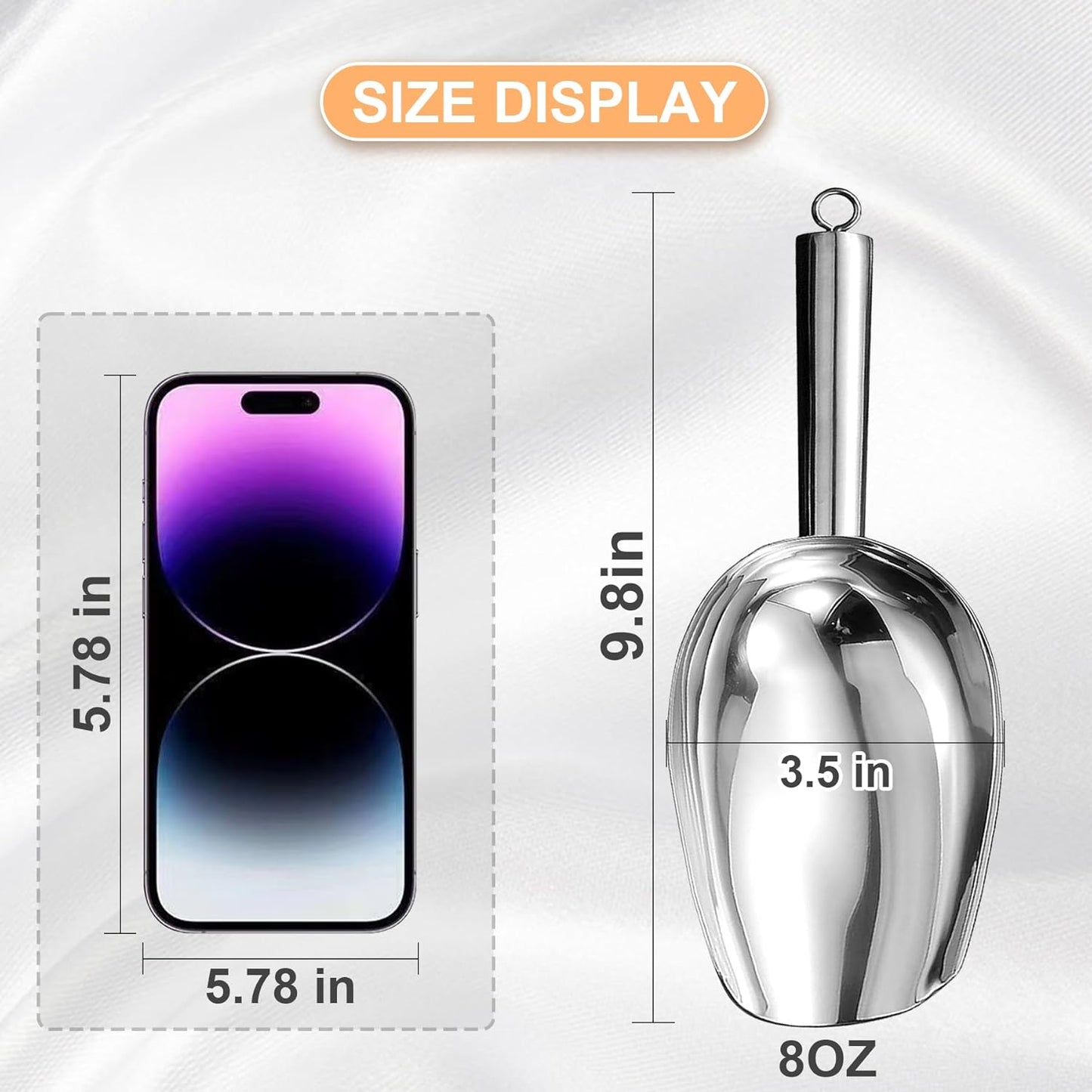 Metal Ice Scoop 8 Oz, Small Stainless Steel Ice scooper for Ice Maker Ice Bucket Kitchen Freezer Bar Party Wedding, Multipurpose for Coffee Bean,Flour Scoop,Dog Food Scoop (8 OZ-Silver)