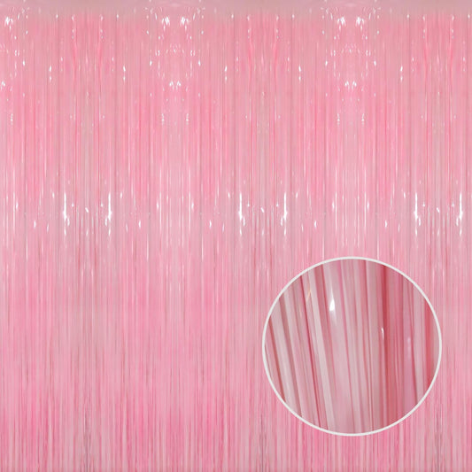 GOER 3.2 ft x 8.2 ft Metallic Tinsel Foil Fringe Curtains Party Photo Backdrop Party Streamers for Birthday,Graduation,New Year Eve Decorations Wedding Decor(1 Pack,Candy Pink)