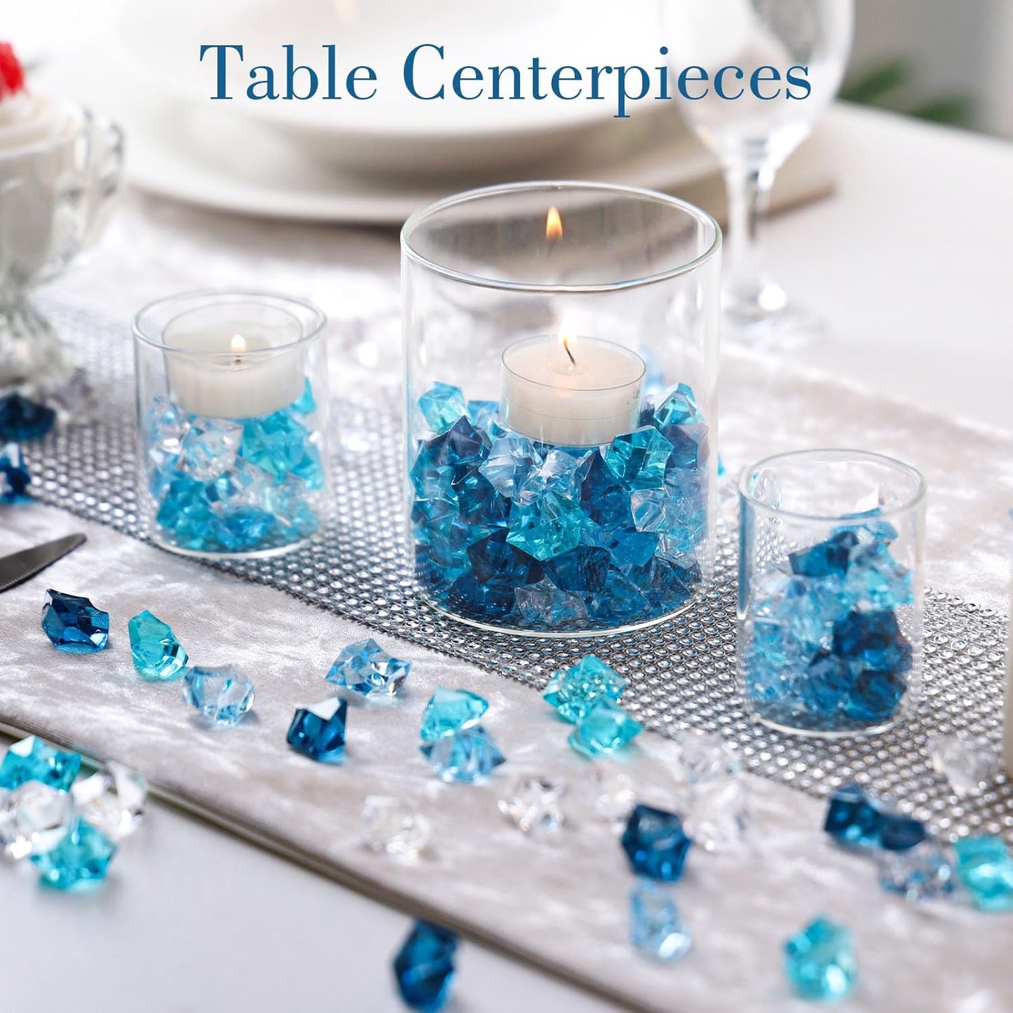 DomeStar 150PCS Fake Ice, Acrylic Blue Gems, Vase Fillers Fish Tank Rocks Aquarium Tank Decor Table Scatter Decoration