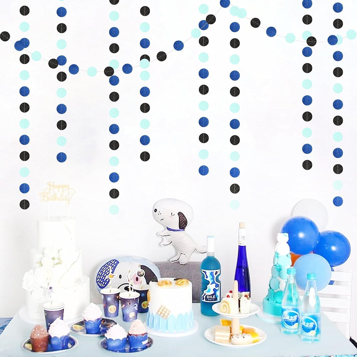 Navy-Blue Black Birthday Party-Decorations Streamers - 52FT Graduation Hanging Paper Garland Banner,Baby Bridal Shower Wedding Bachelorette Fathers Day Supplies Backdrop Decor Hugtmr