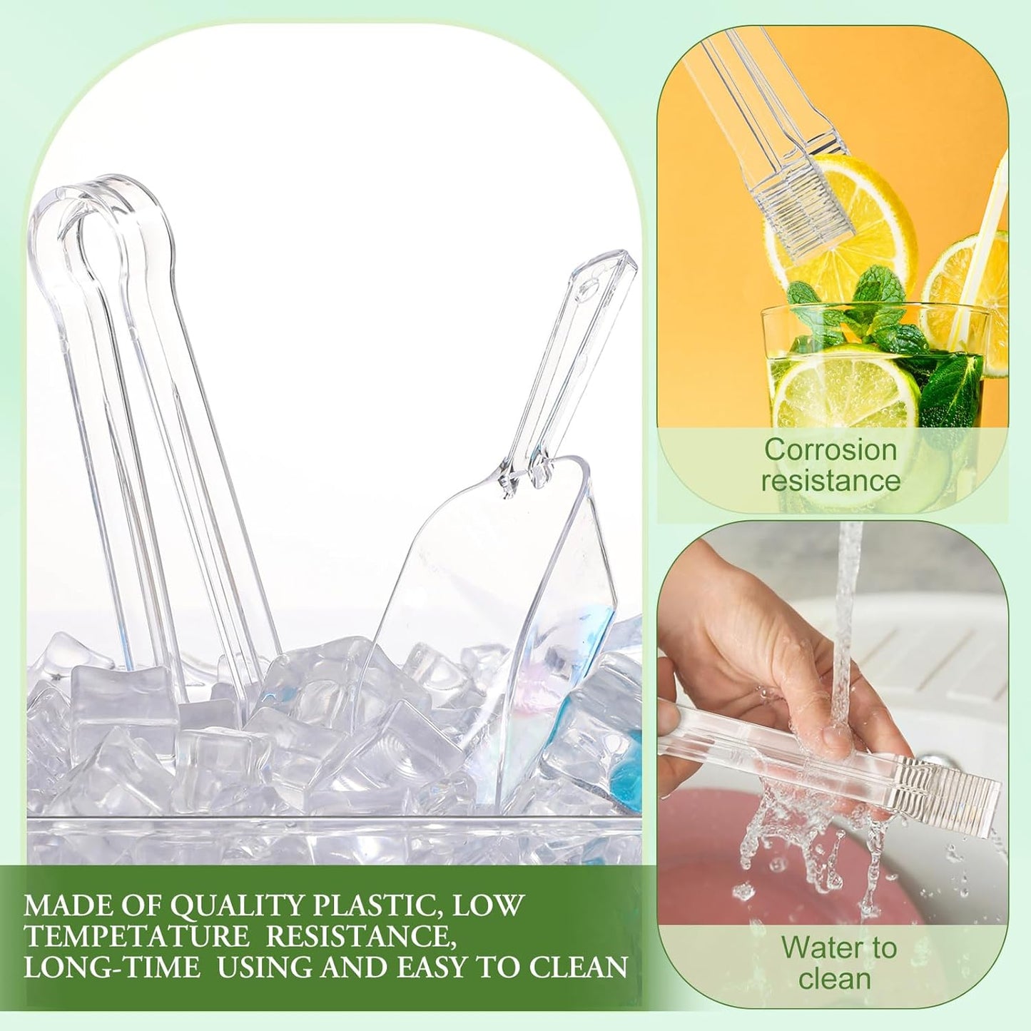 Roshtia 18 Pcs Plastic Serving Tongs Mini Kitchen Tongs Utility and Plastic Kitchen Scoops Clear Ice Scoop Mini Clear Buffet Scoop for Candy Dessert Buffet Ice Snack Coffee Tea