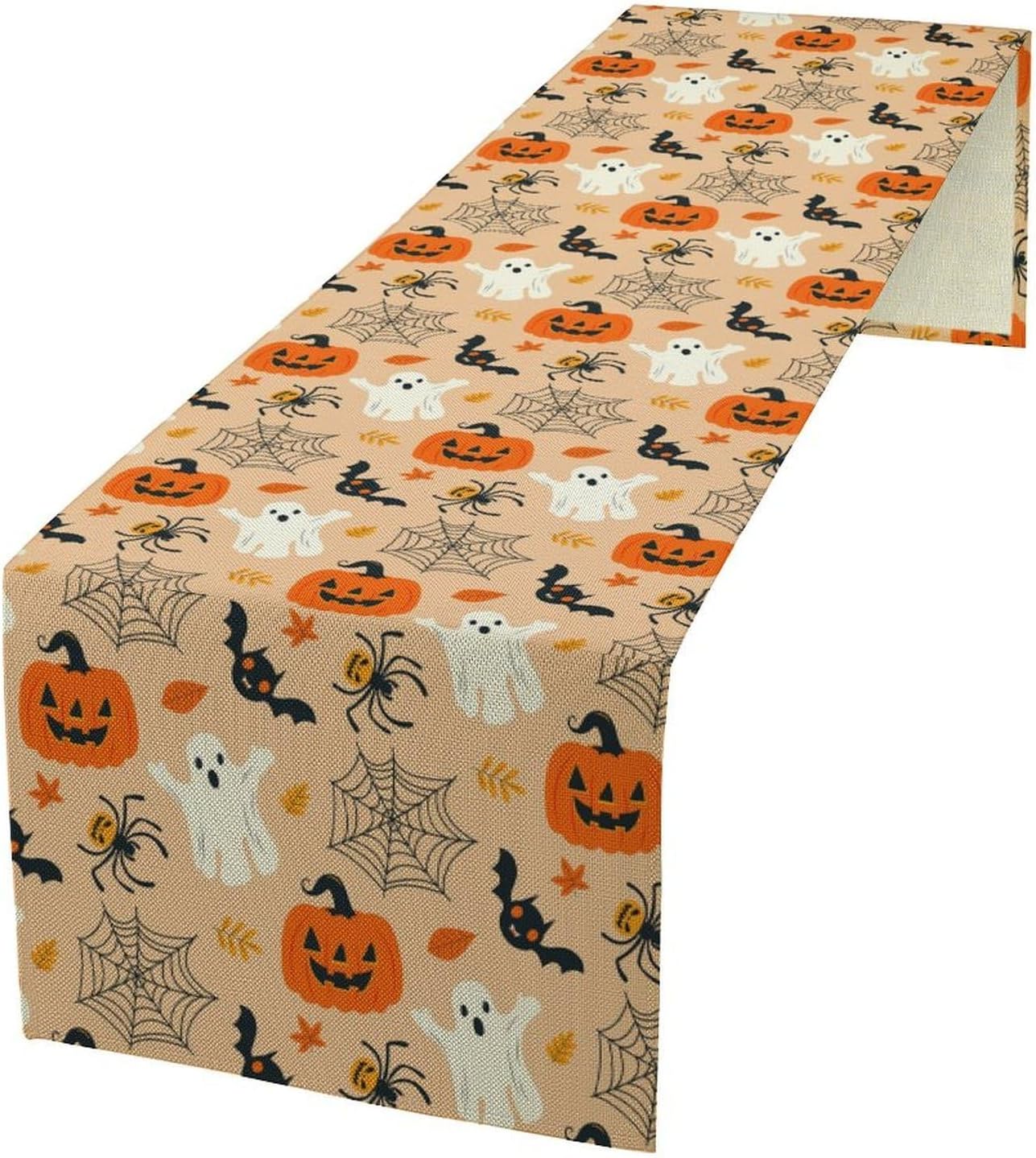 Halloween Table Runner,Cute Ghost Pumpkin Leaves Table Runner for Kitchen Dining Table Decoration Home Party Decor 13x120 Inch