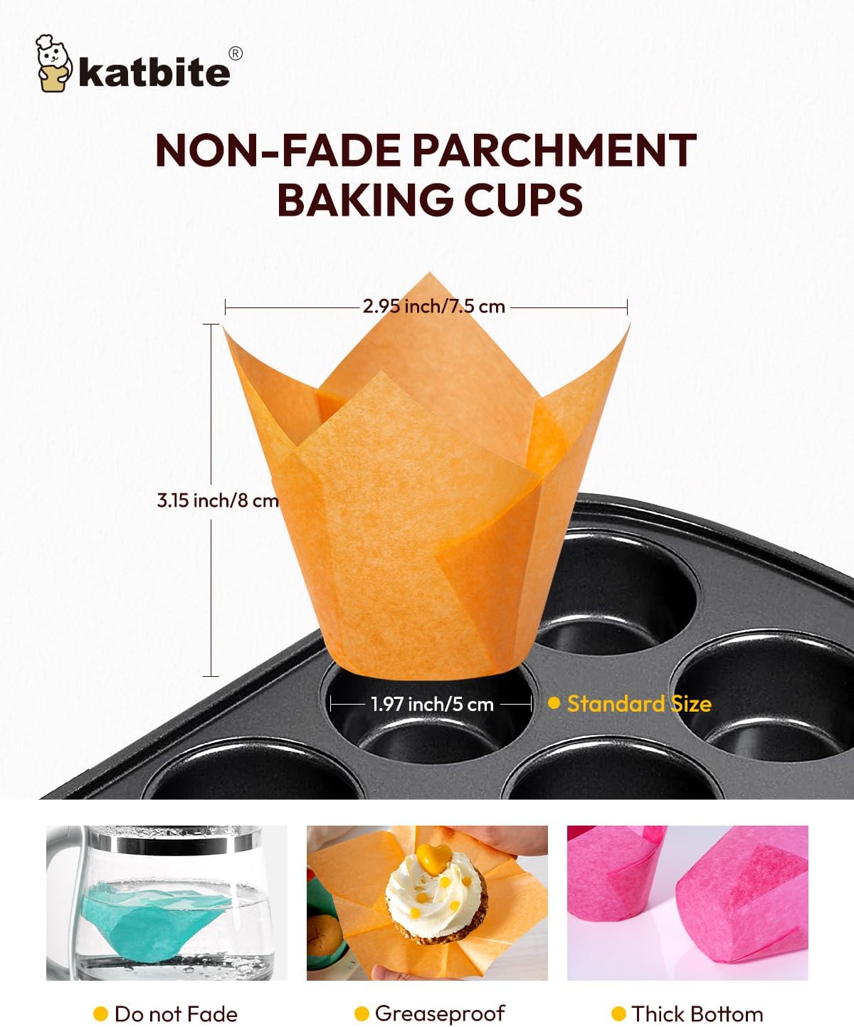 Katbite Tulip Cupcake Liners 200PCS, Muffin Liners Baking Cups, Cupcake Wrapper for Party, Wedding, Birthday