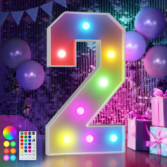 imprsv 3FT Colorful Marquee Numbers,18 Colors Number 2 with Remote, Light Up Numbers Sign for 12th 20th Birthday Anniversary Party Decor, Pre-Cut Foam Board Ki, Mosaic Numbers for Balloon