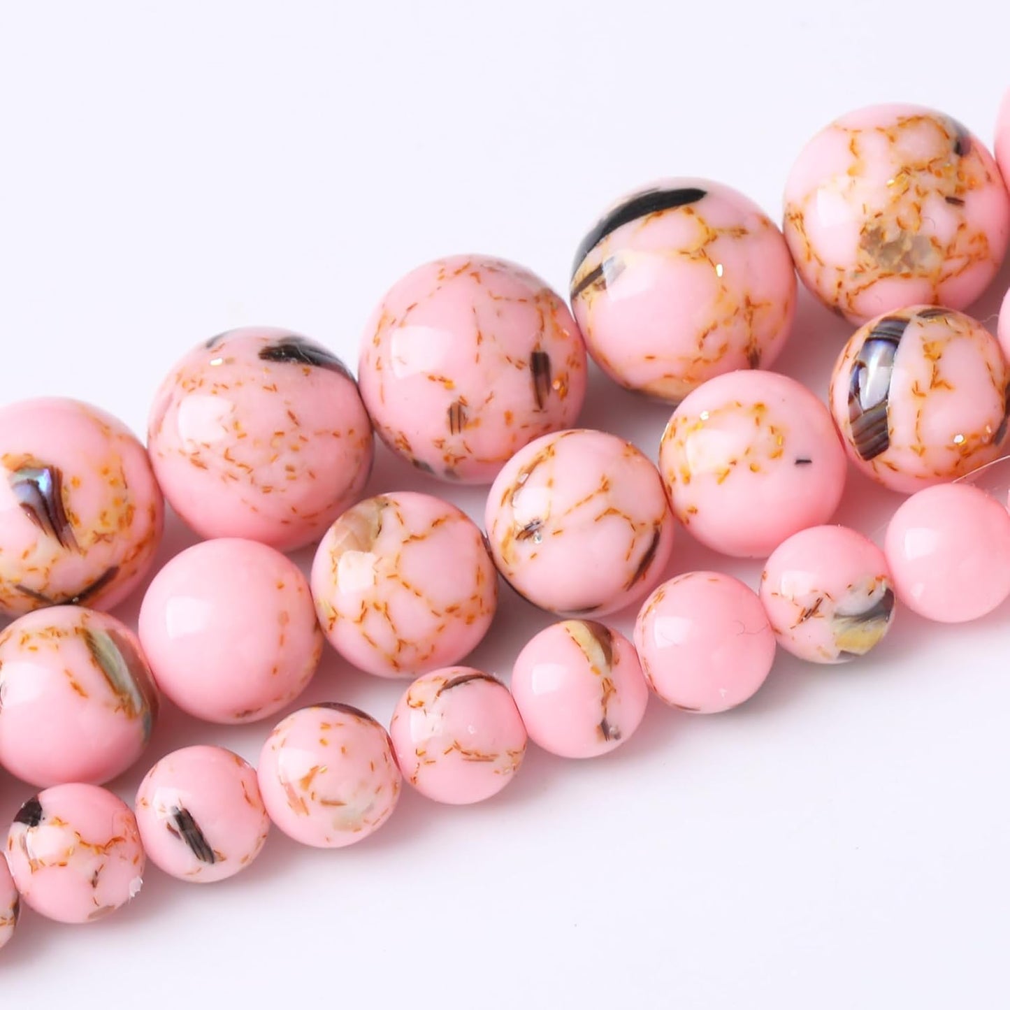 Pink Shell Turquoise Stone Beads Gemstone Round Crystal Energy Jade Beads Stone Beads for Jewelry Making DIY Bracelet Necklace Jewelry Making 1 Strand 15.5inch 35PCS 10MM