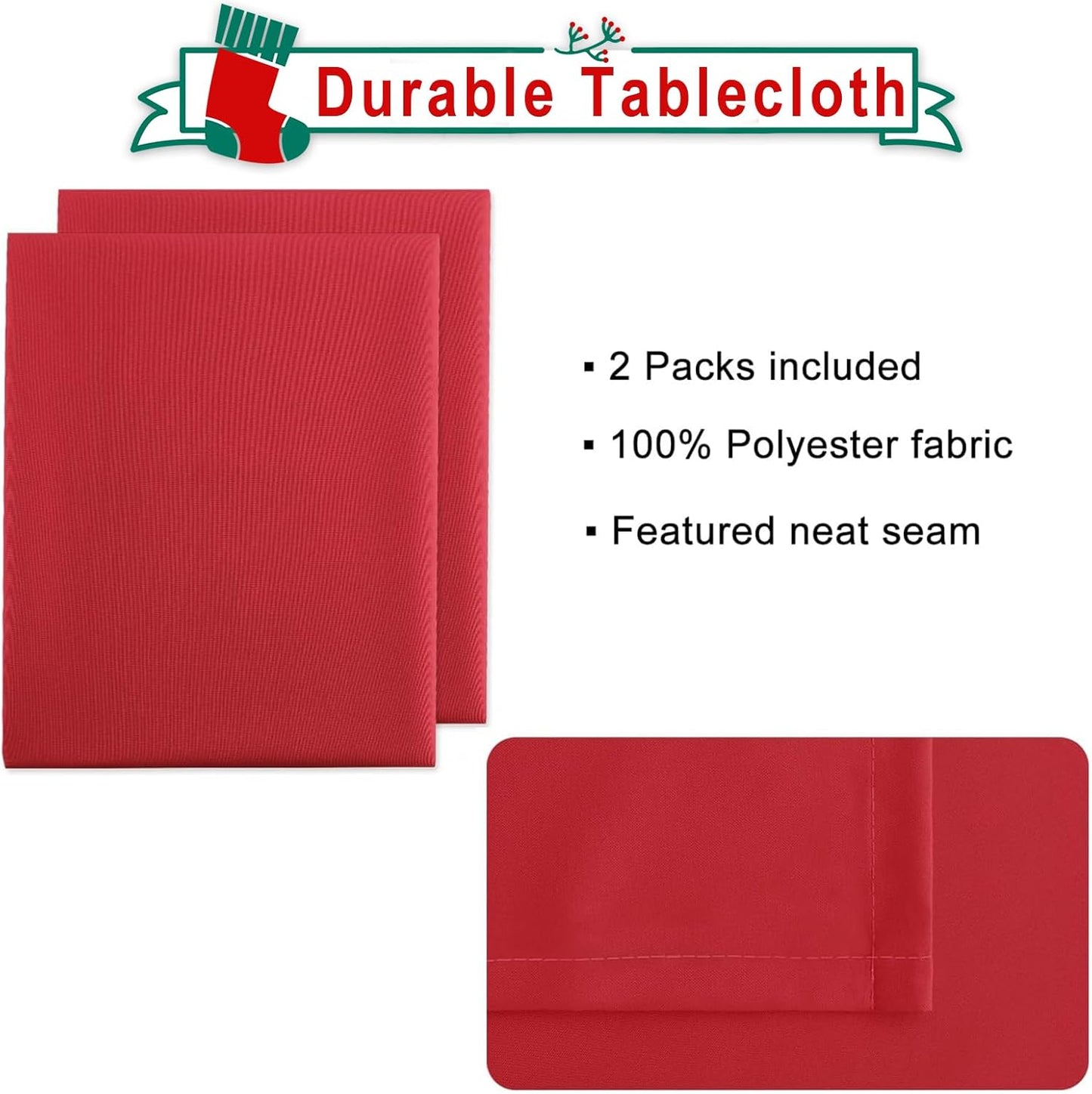 Hiasan 2 Pieces Red Tablecloth Rectangle - Wateproof and Spillproof Kitchen Christmas Washable Polyester Table Cloth for Dining Room, 60 x 102 Inch