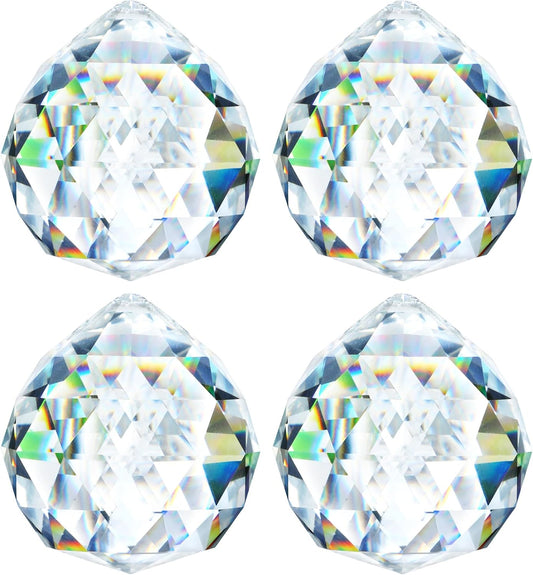 HDCRYSTALGIFTS 4 Pack 40MM Clear Crystal Prism Ball Suncatchers Rainbow Pendants Maker, Hanging Crystals Chandelier Prisms for Windows Home Decoration