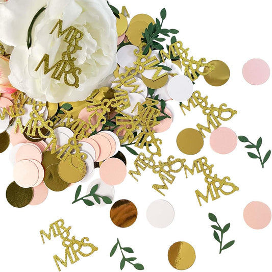 200 Pcs Rose Gold Bridal Shower Decorations, Wedding Table Confetti, Glitter Mr Mrs, Greenery Table Confetti, Engagement Party Scatters