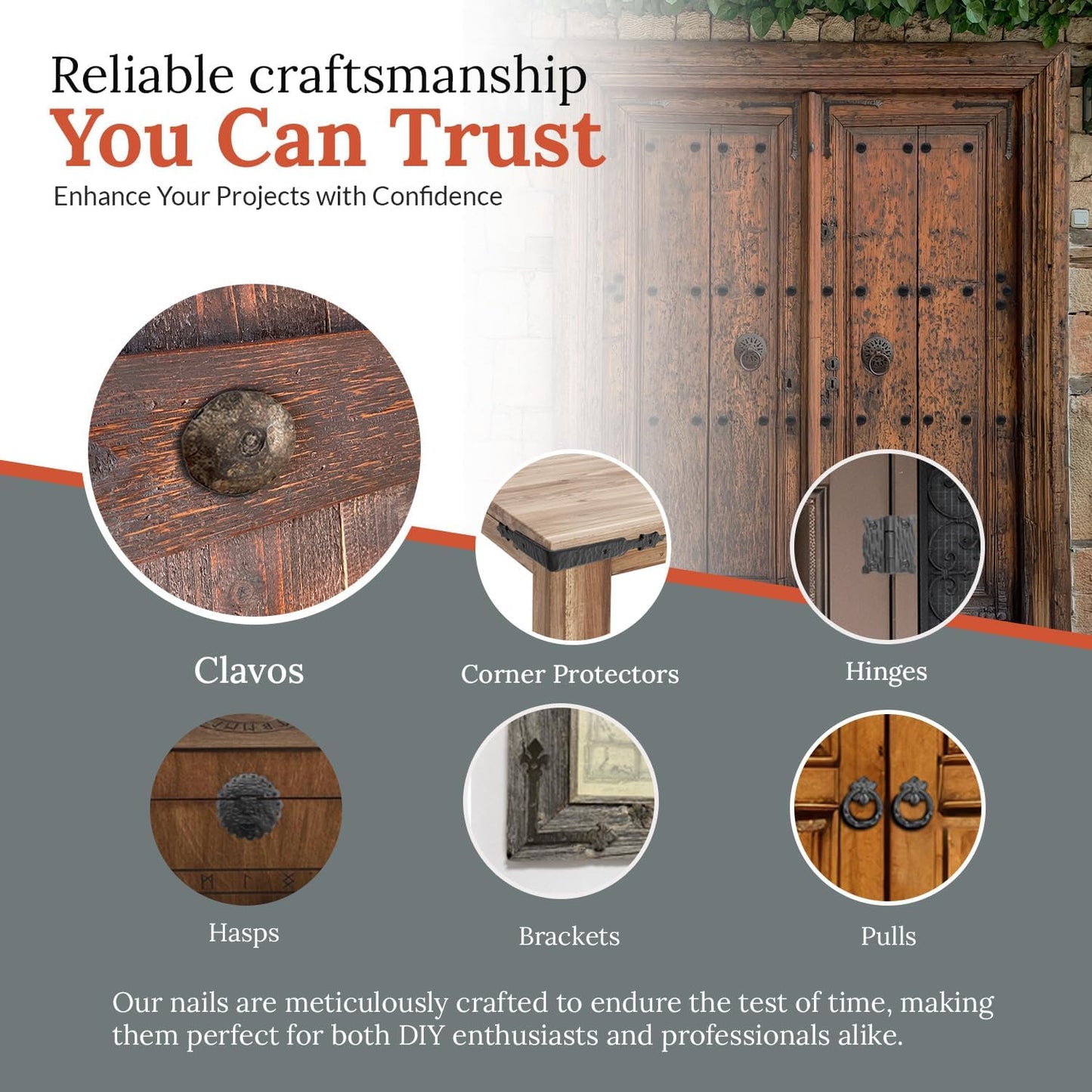 10 Pack 1" Small Round Head Iron Clavos Decorative Nails – Unfinished – Handmade Rustic Round Fasteners for Farmhouse Shutter, Faux Wood Beams, Barn Door, Shutters, and Gates – Ornamental Wood Accent