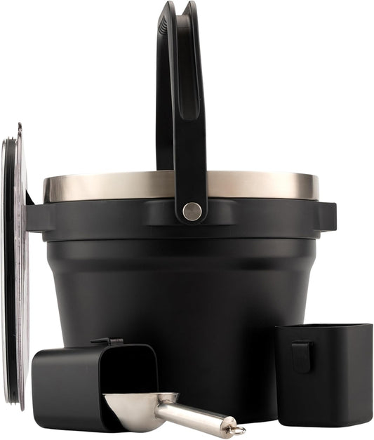 Large Insulated Ice Bucket with Lid – Stainless Steel Ice Bucket and Scoop – Ice Buckets for Parties, Bars – Ice Bucket with Lid and Scoop – Outdoor Ice Bucket, Champagne (Black)