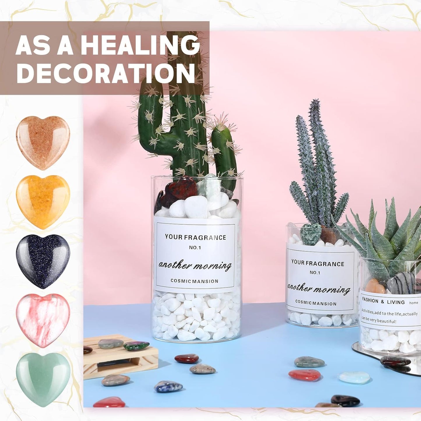 Nuenen 24 Pcs 1 Inch 25mm Natural Heart Shaped Stones Crystals and Gemstones Worry Stones Bulk Love Crystals Set Heart Shaped Rocks Pocket Palm Stone for Stress Reiki Balancing Home Decoration Yoga