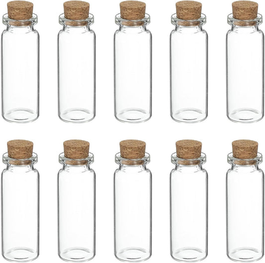 uxcell 10Pcs Mini Glass Bottles with Cork Stoppers, 12ml Small Clear Bottles Glass Empty Jars Vials for DIY Crafts Party Wedding Decor Favors