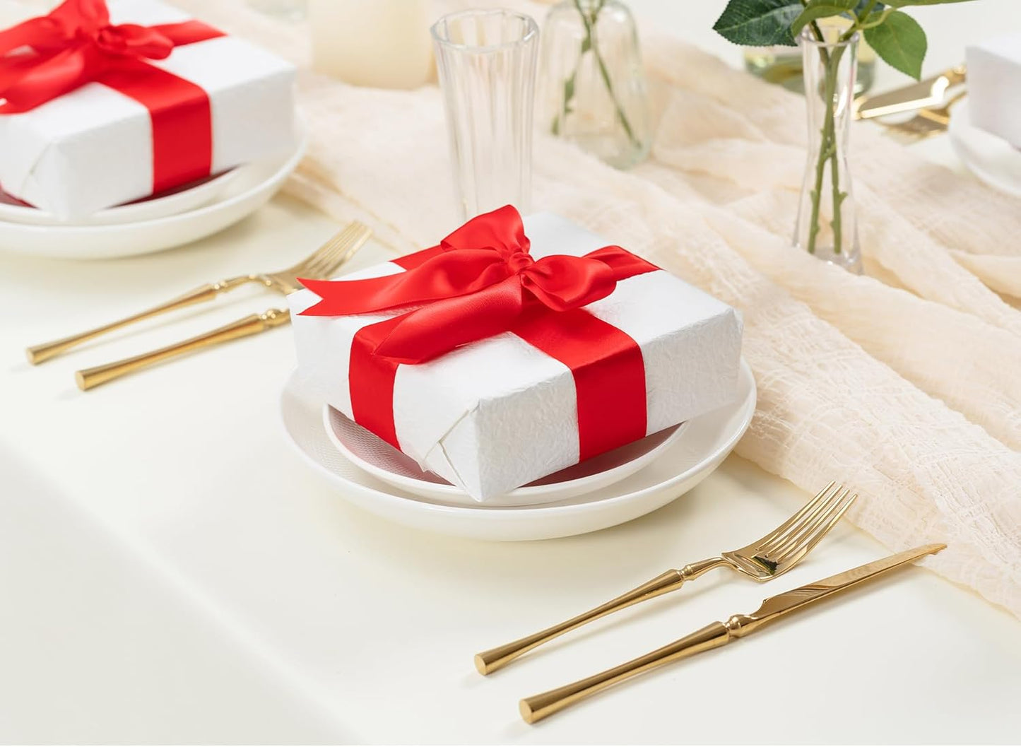 Red Satin Ribbon 1-1/2 Inch x 50 Yards Double-Faced Ribbons for Christmas Gift Wrapping Flower Bouquet Wedding Paper Bows Invitations Crafts