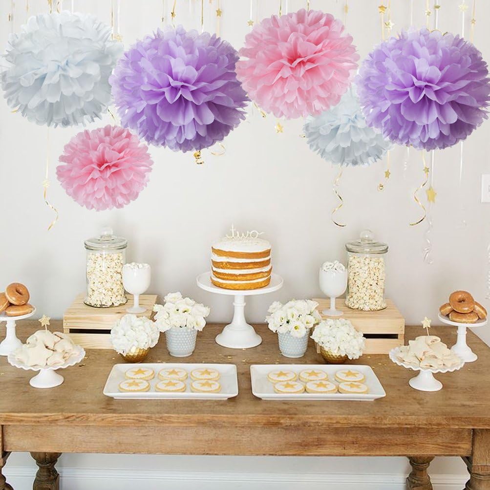 Paper Flower Tissue Pom Poms Baby Shower Party Favors (pink,purple,white,18pc)