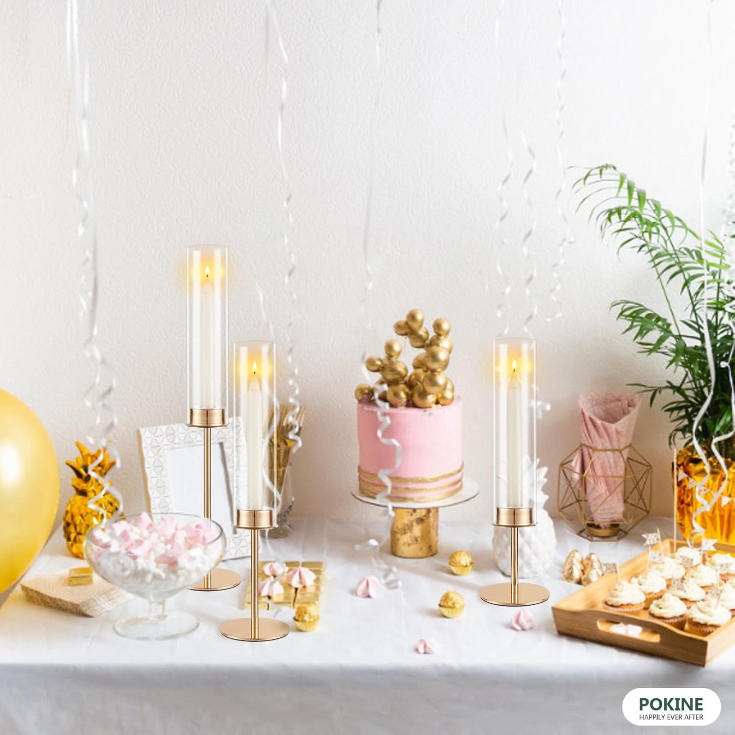 Gold Candle Holders Set of 6 for Glass Taper Candle Holders,Hurricane Candlestick Holder for Home Decor, Wedding, Dinning, Party Decorative, Anniversary (6,Gold)