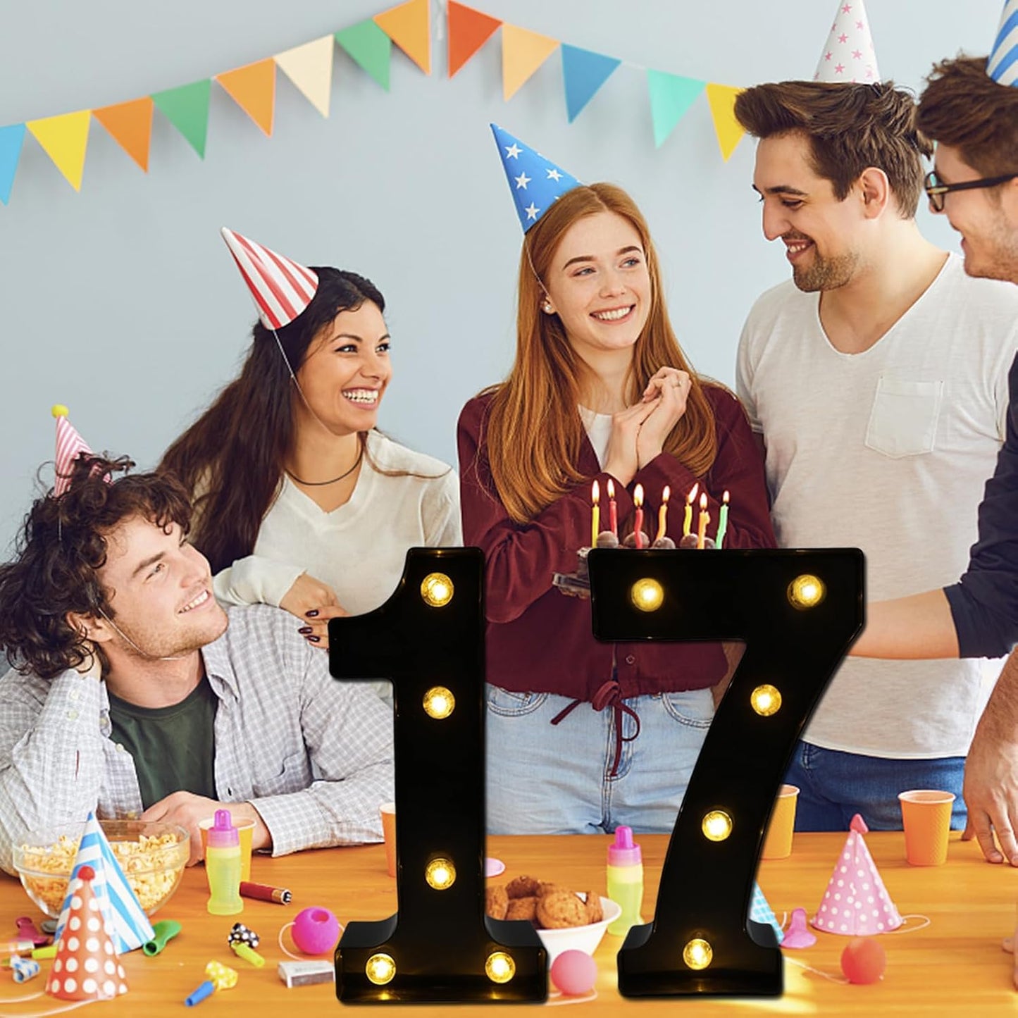 LED Marquee Numbers, 8.58 Inch Led Light Up Numbers for Party, Small Light Up Letters, Battery Powered Lighted Number for Table, Birthday, Night Light, Christmas or Home Decor (Black, Number 7)