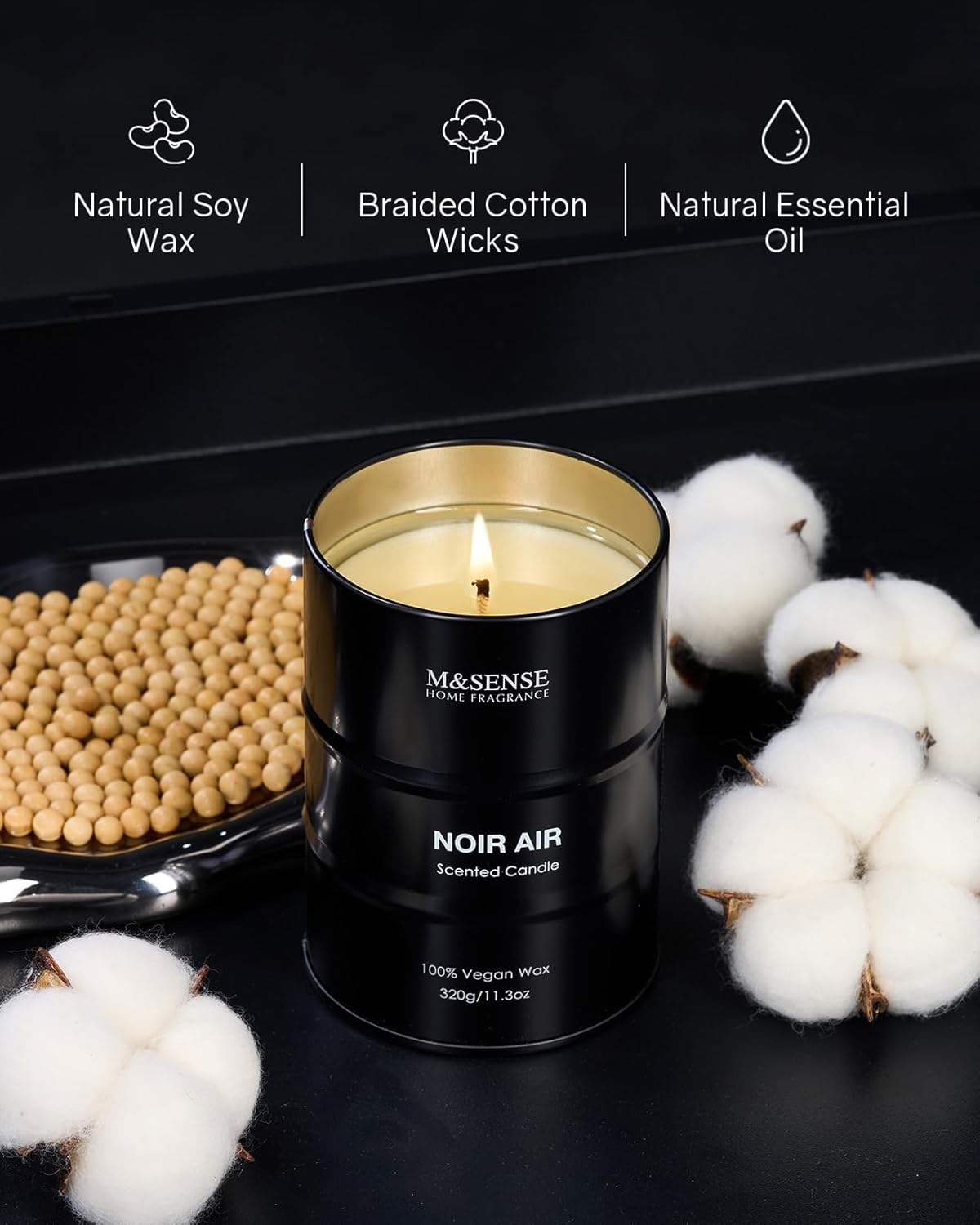 M&SENSE Scented Candle, Noir Air Medium Jar Candle Gifts for Men, 70 Hours Slow Burning Natural Soy Candles 11.3oz, Stress Relief Aromatherapy Candles Home Decor, Valentines Day Gifts for Him