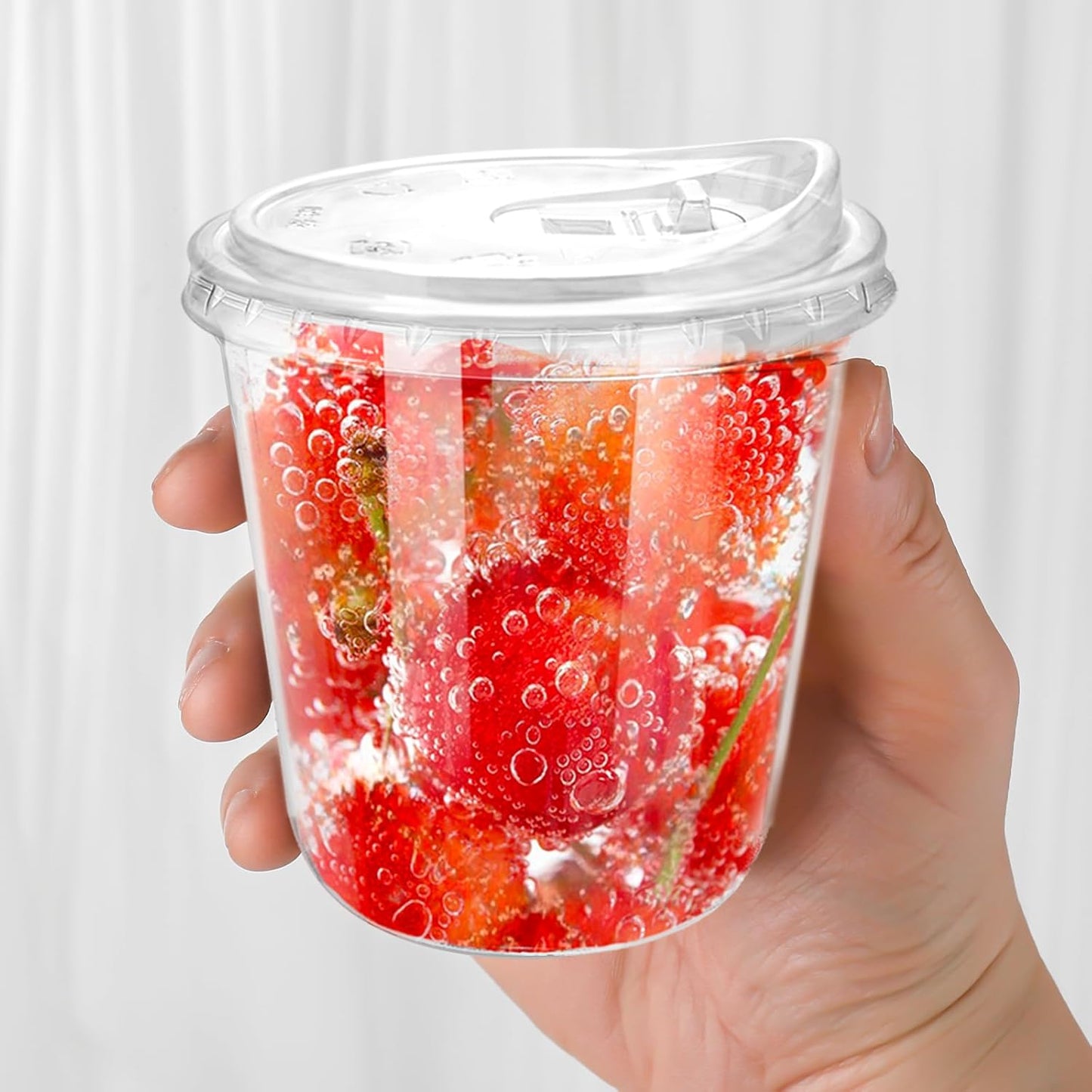 12oz Disposable Stemless Glasses With Strawless Sip Lids,PET Disposable Drinking Cups,Clear Plastic Wine Glasses for Parties Birthday,Wedding,Meeting,Christmas Party Supplies. (100, Transparent)