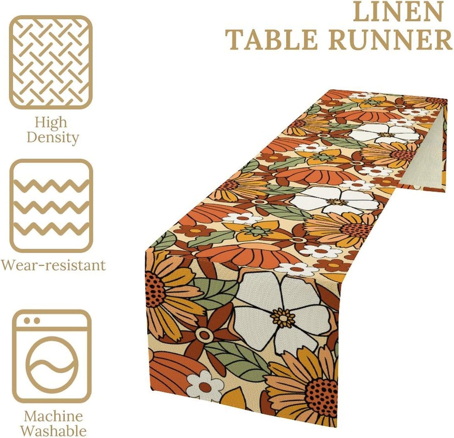 Vintage Floral Table Runner,Boho 70s Style Retro Flower Table Cloth Kitchen Dining Table Home Party Decoration 13x108 Inch