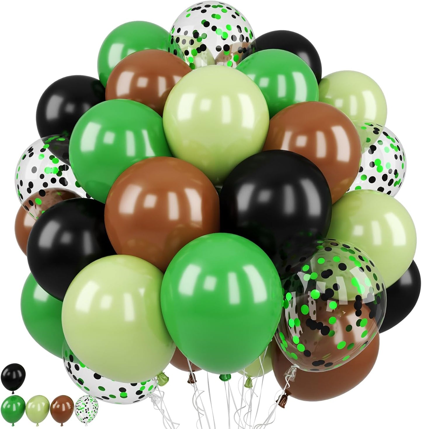 Green and Brown Balloons, 50PCS 12 Inch Camouflage Green Black Brown Ballons, Dark Emerald Green Confetti Balloon for Camping Game Jungle Theme Camo Birthday Army Party Decorations