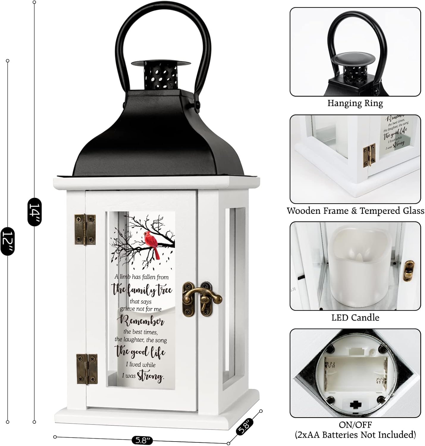 Memorial Lantern - Bereavement Sympathy Gifts for Loss of Loved One - Remembrance Gifts with LED Candle and Remote