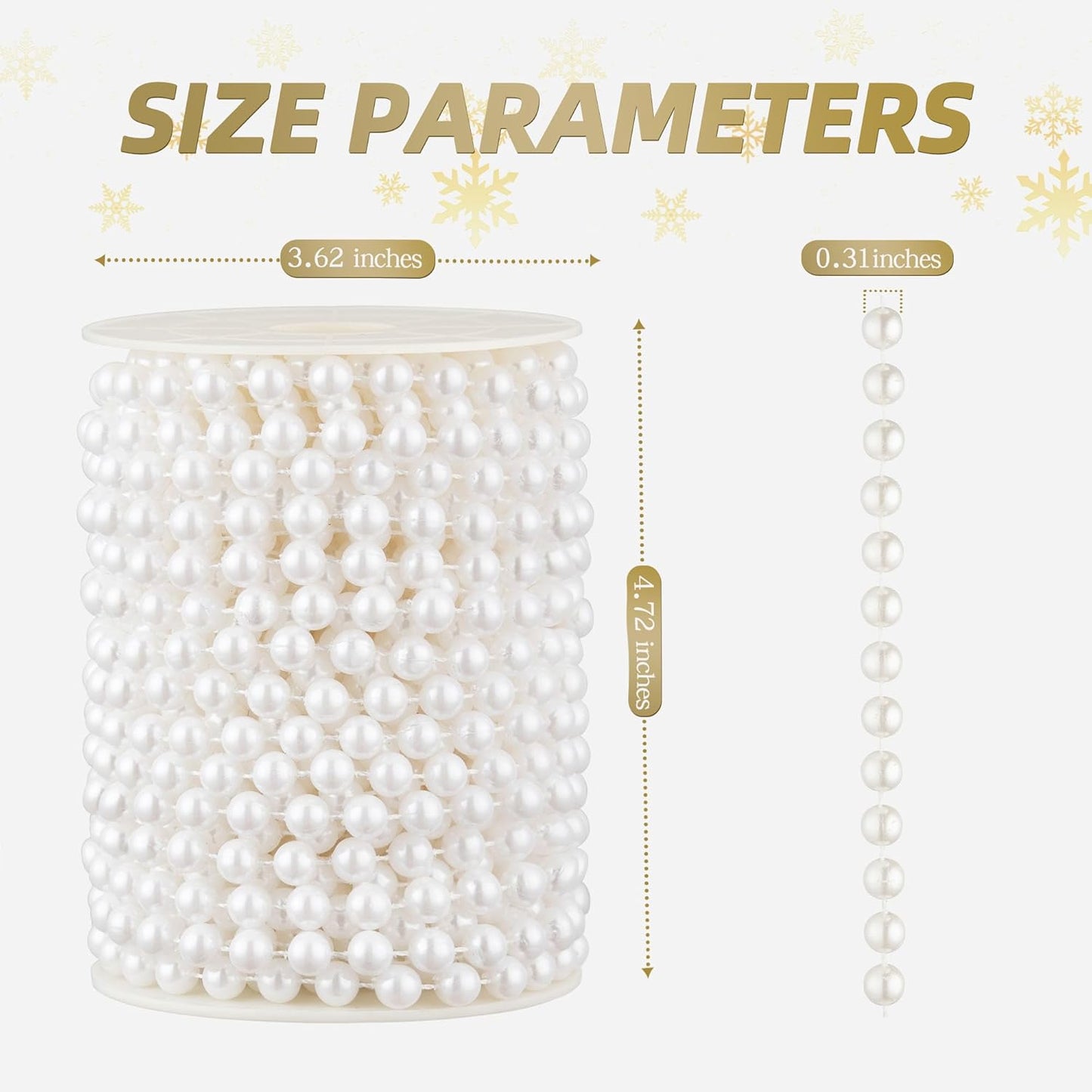 48 Feet Faux Pearl Beads Garland 8mm Craft String Pearls for Wedding Centerpiece Christmas Tree and Flowers Decoration DIY (White)