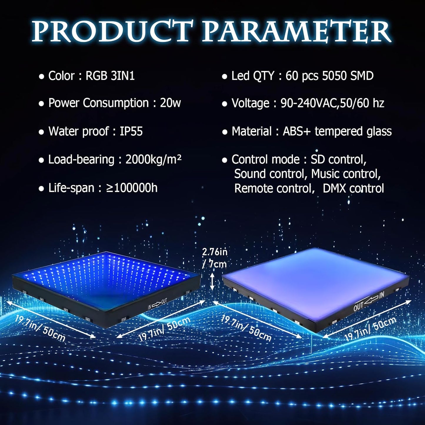 Dance Floor Stage Lights-Tempered Glass with Flight Case - RGB Color Changing Lights for Wedding, Party, Club - Non-Slip (3D&RGB -Magnetic, 12 * 12 FT)