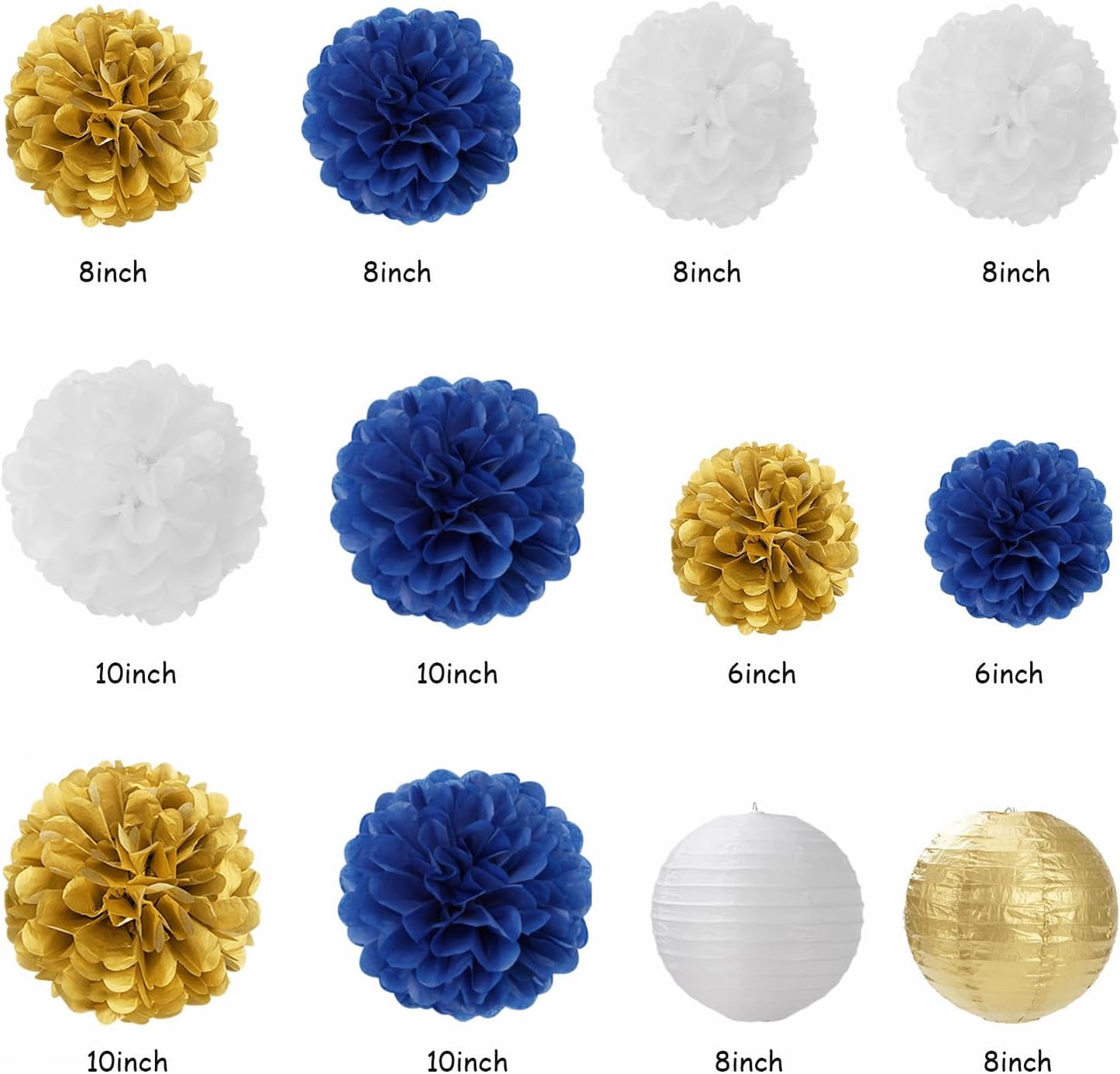 2025 Blue Class-Congratulations Prom Graduation Party-Decorations - 22pcs High School College Grad Supplies Decor, Royal Navy White Gold Tissue Pom Poms Streamers, Paper Flowers Lanterns Hugmoon