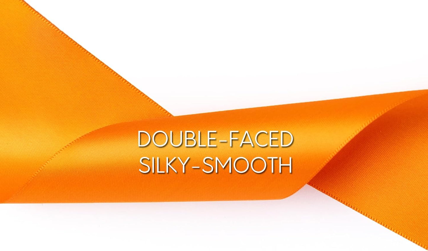 Orange Satin Ribbon 2.5 Inch Double-Faced 25 Yards for Bows Crafts Gift Wrapping Christmas Flower Bouquet Fall Wedding