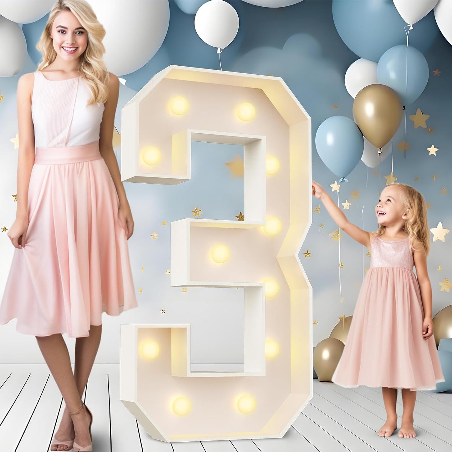 Ledido 4FT Marquee Light Up Numbers Large Light Up Letters for Party Decoration, Marquee Numbers for 3rd 30th Birthday Anniversary, Pre-cut Foam Board Assembly Required Number 3