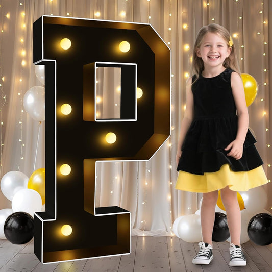 Pooqla 3FT Marquee Light Up Letters, Black LED Party Decor Large Marquee Letters 3 Feet Tall, Giant Mosaic Letter for Birthday Graduation Anniversary Wedding Decoration, Letter P