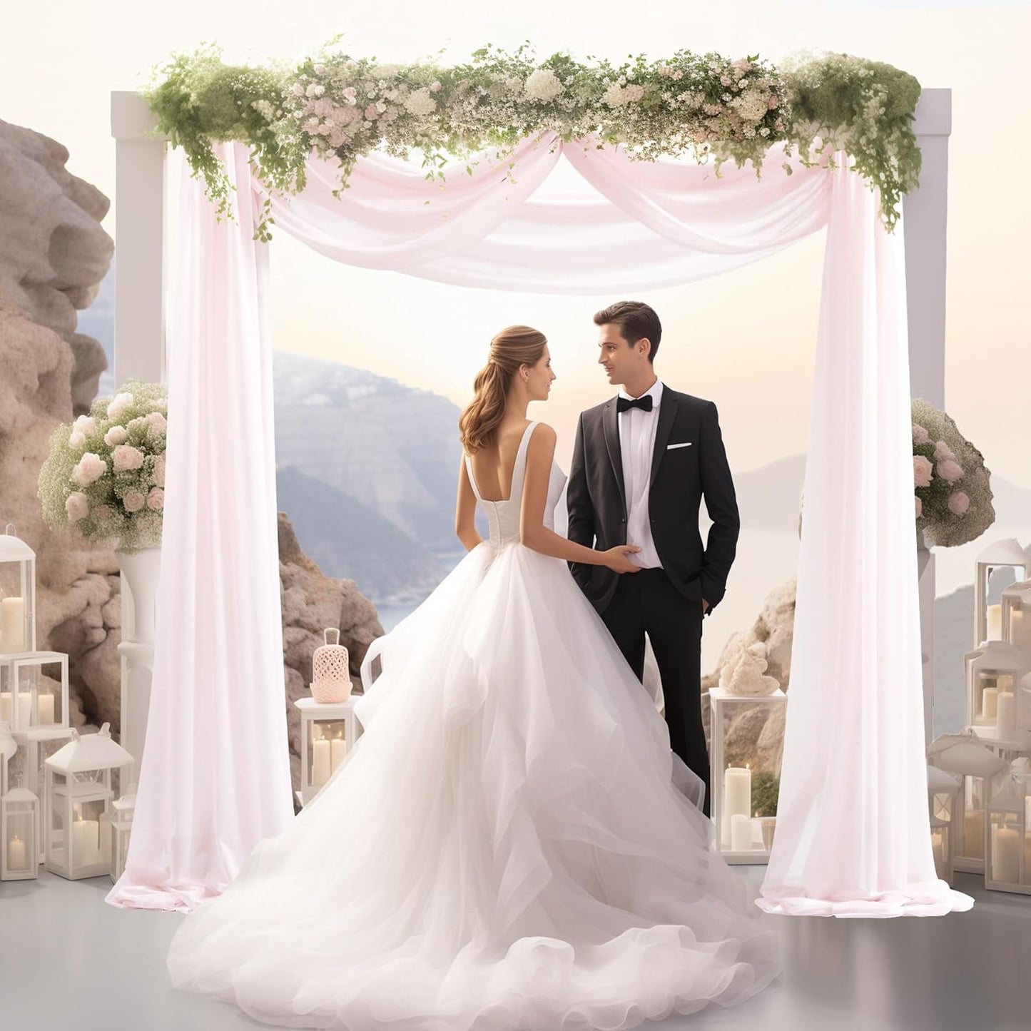 30" x 20Ft Wedding Arch Draping Fabric, 2 Panels Blush Sheer Curtain Drapes Extra Wide & Long Backdrop Curtains for Wedding Arch Ceremony Birthday Party Decorations