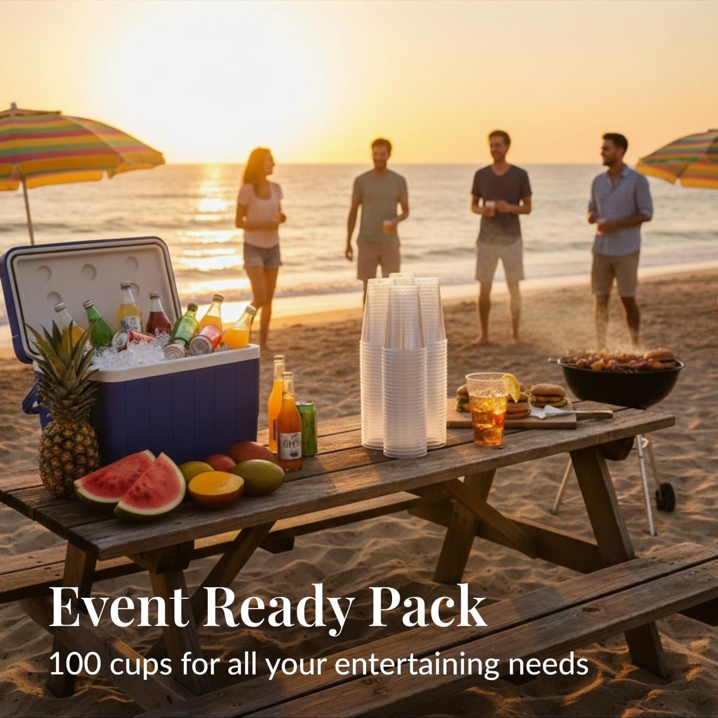 Prestee 100 Clear 14 Ounce Plastic Cups - Hard Plastic Disposable Tumblers for Wine, Cocktails, Water, and Beer - Sturdy Large Clear Cups for Parties, Weddings, Events - Reusable or Disposable