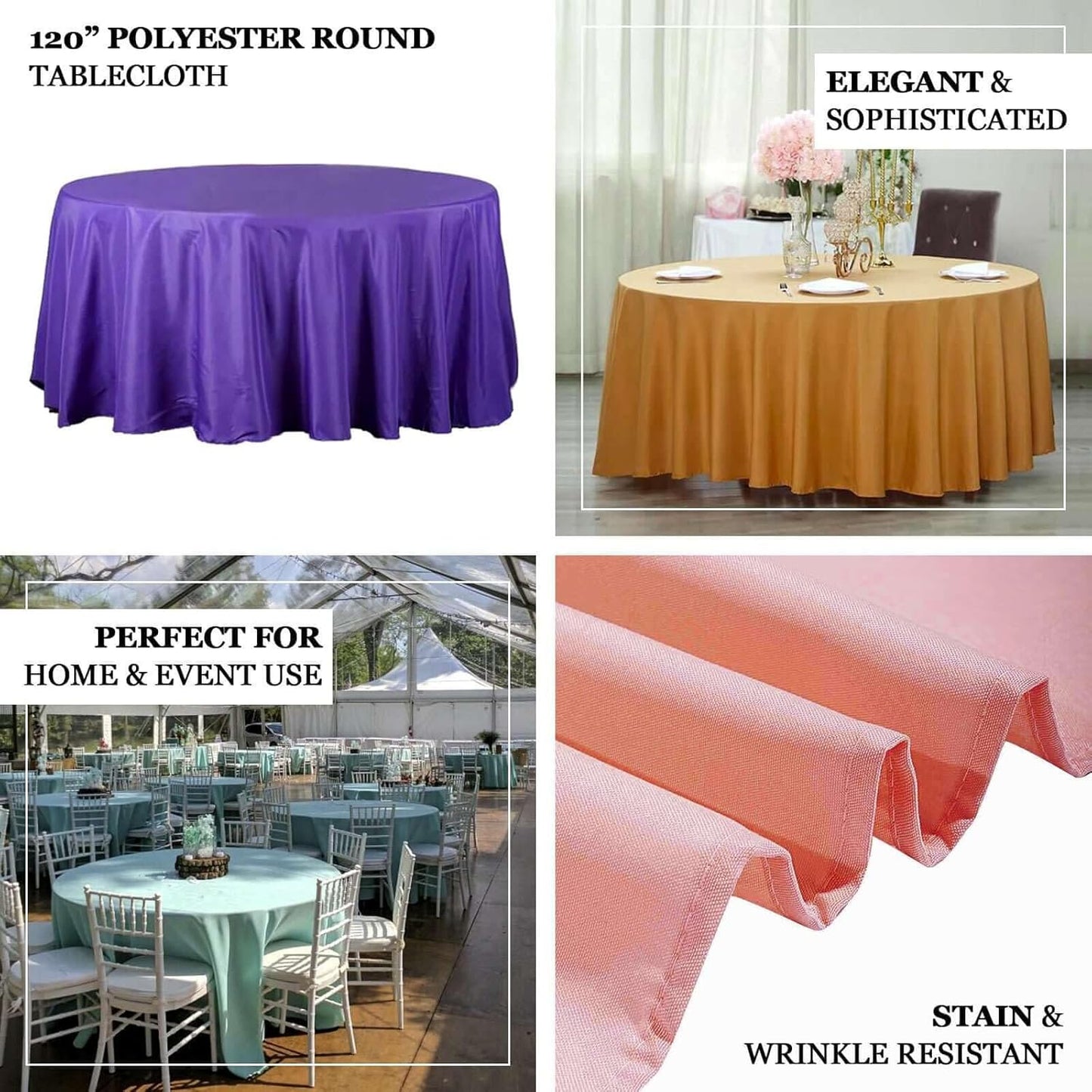 Efavormart Round Tablecloth, 120 Inch Stain & Wrinkle Resistant Washable Table Cloth, Decorative Polyester Fabric Table Cover for Banquet, Wedding, Dining - Wine