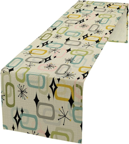 Mid Century Table Runner, Flag Retro Atomic Starburst 1950s Abstract Geometric Space Tabletop Decoration for Home Kitchen Restaurant Table Flag 13x108 Inch
