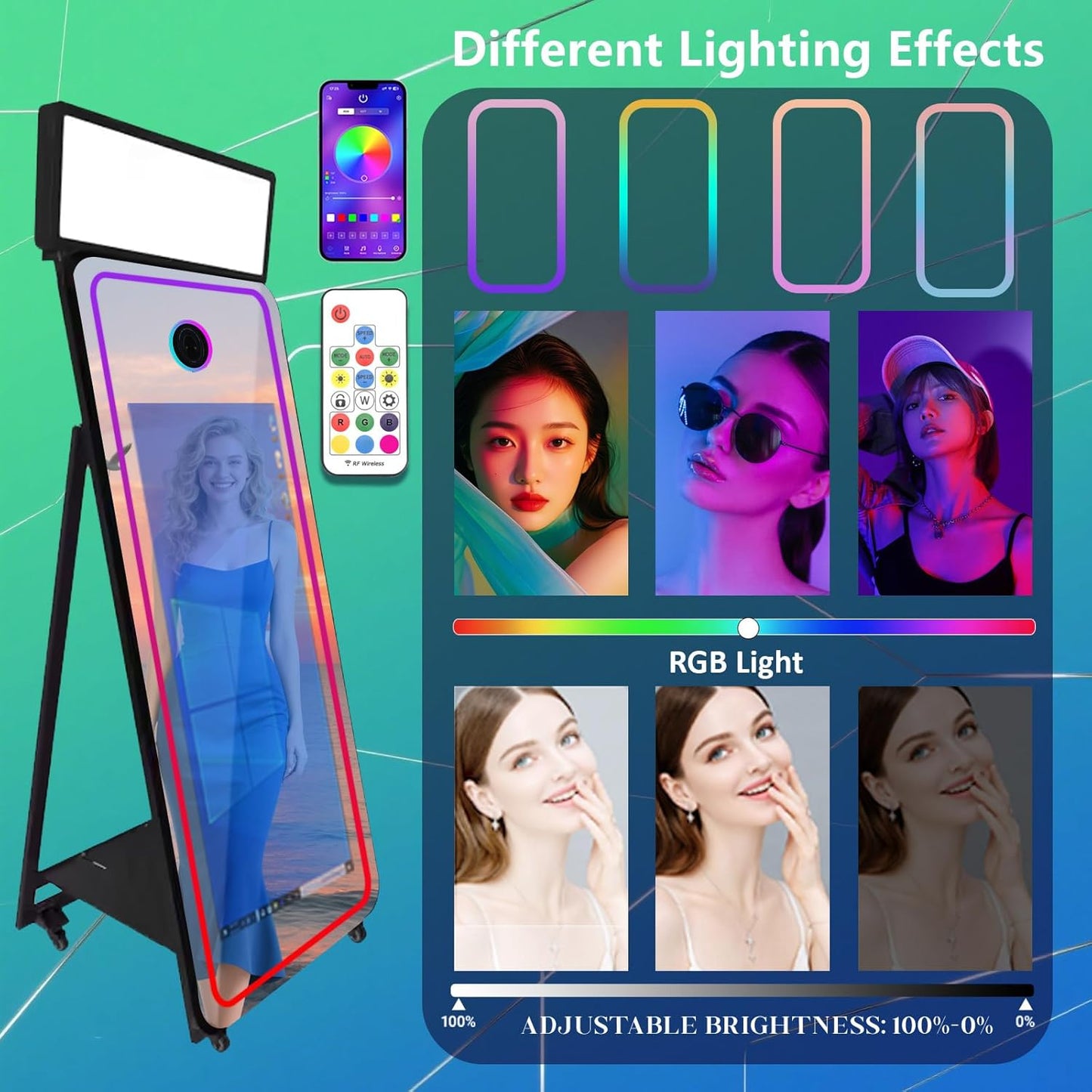65''Magic Mirror Photo Booth Machine,Mirror Photo Booth 43''Touch Screen,Photo Booth with Flight Case,App Control,RGB Light for Wedding Party Events (Black, Machine+Mini Printer)