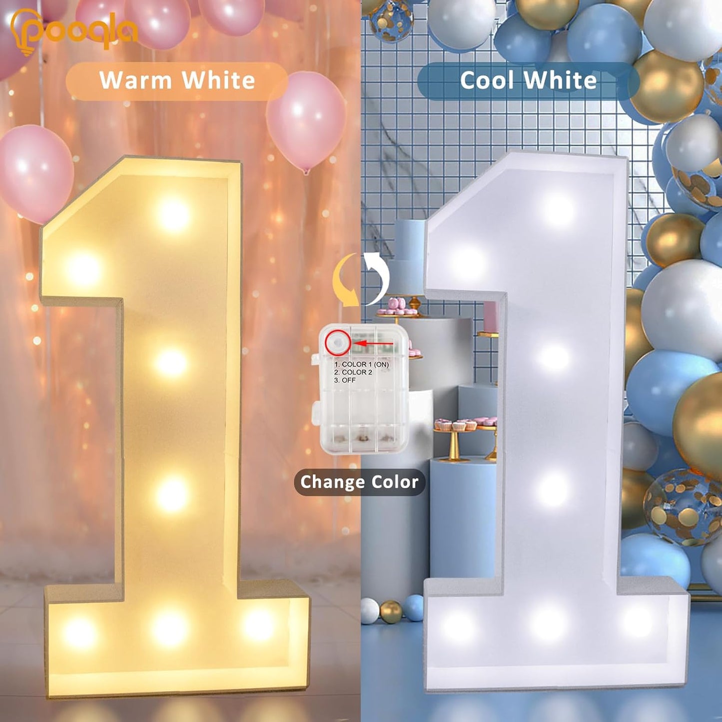 Pooqla 3FT Light Up Marquee Numbers, LED Large Lighted Marquee Numbers, Giant LED Light Up Mosaic Number for Balloon 9th 19th 90th Birthday Decoration Party Decor, Cool White and Warm White Number 9