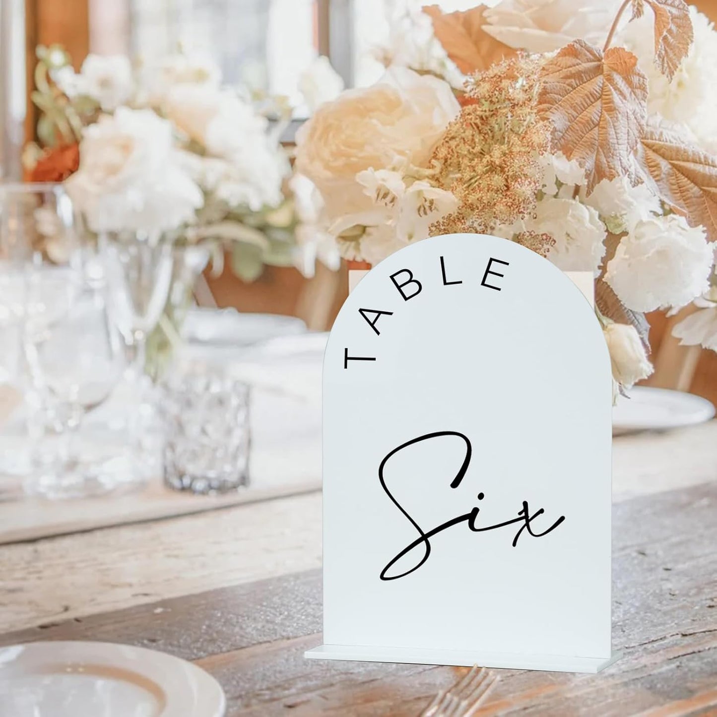 JINMURY White Arch Wedding Table Numbers 1-15 with Stands, 5x7 Inch Acrylic Arch Sign with Black Lettering, White Acrylic Table Numbers for Wedding Reception