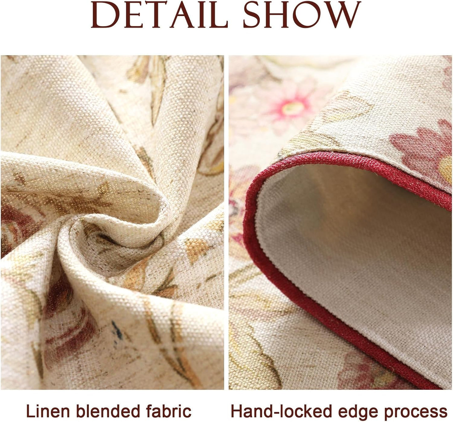 patdrea Designer Farmhouse Linen Extra Long Table Runner, Rustic Cottage Beige with Floral Pattern Fabric Table Mat, Decoration for Kitchen Dining Coffee Table Banquet Christmas , 12"*118"