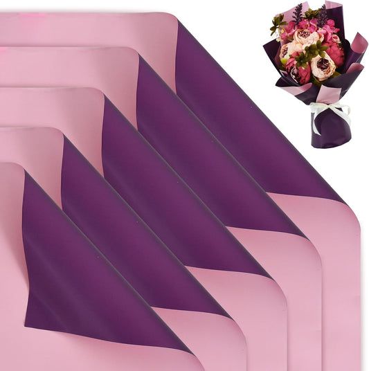 BEISHIDA 20Pcs Pink and Purple Double Sided Floral Wrapping Paper Matte Waterproof Flower Bouquet Wrapping Paper for Floral Wrap Florist Packing Supplies Birthday Valentine's Christmas Gift Wrapping