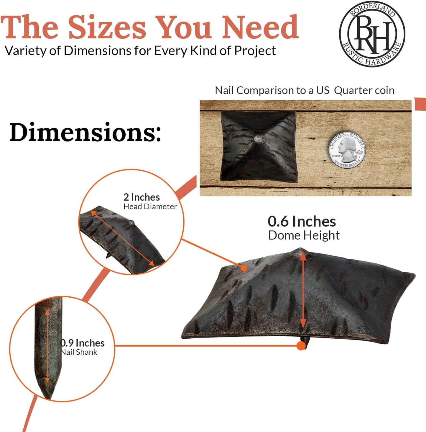 50 Pack 2" Square Head Iron Clavos Decorative Nails – Unfinished – Handmade Rustic Square Fasteners for Farmhouse Shutters, Faux Wood, Barn Doors, Shutters, and Gates – Ornamental Wood Accent