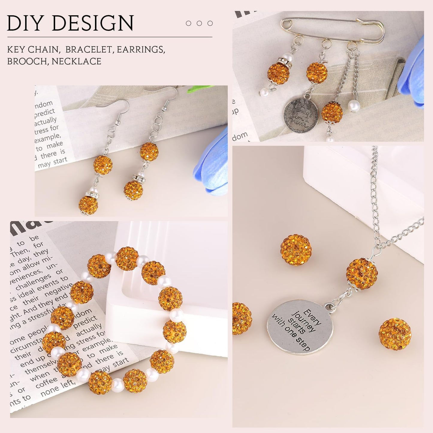 100 pcs 10mm Rhinestone Beads for Jewelry Making, Golden Shiny Round Shamballa Disco Beads Bulk, Sparkle Crystal Clay Christmas for Bracelet Baseball Necklace Earring Crafting and DIY