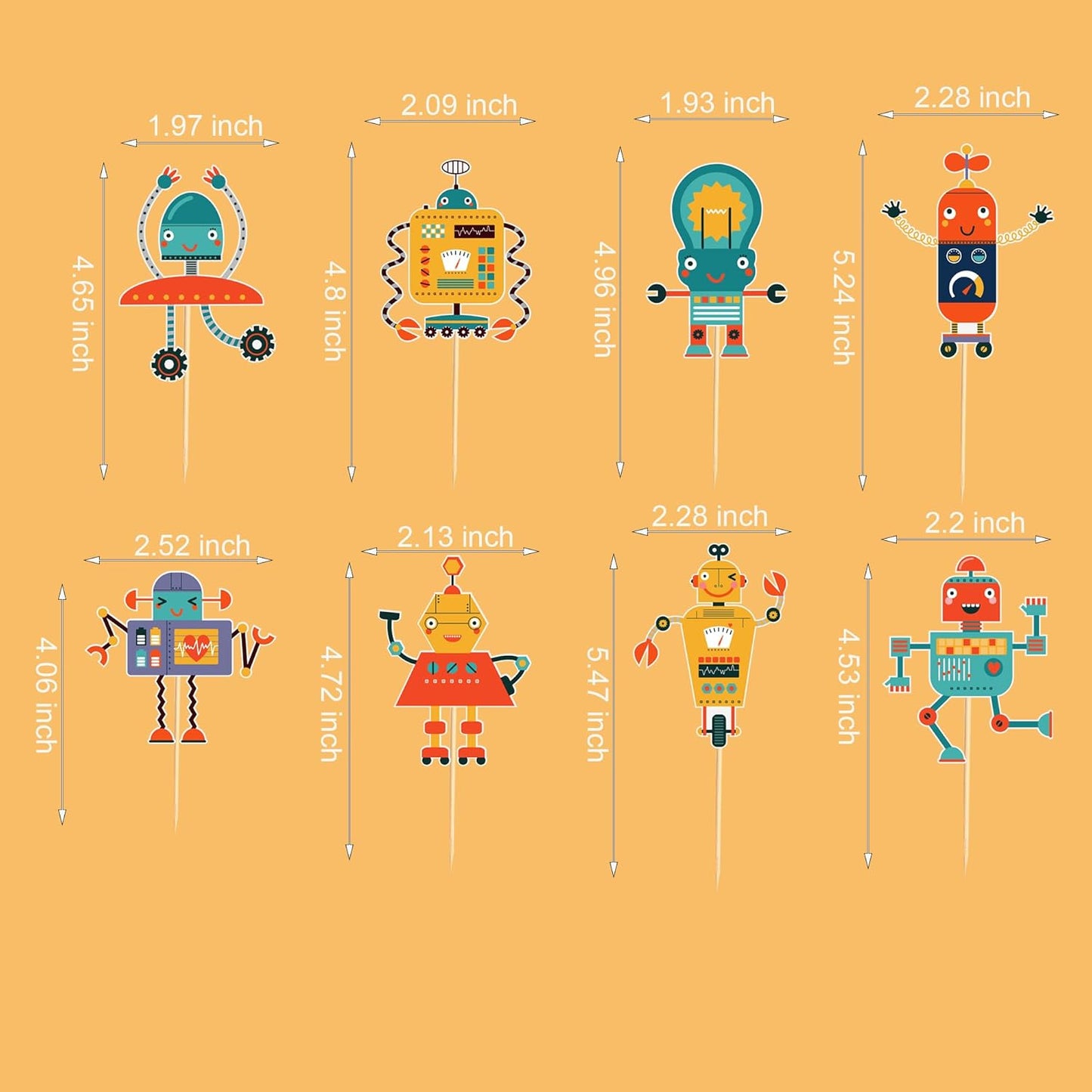 24pcs Robot Cupcake Toppers Robot Cake Decorations for Robot Birthday Party Decorations Birthday for Boys Gear Robot Baby Shower Supplies