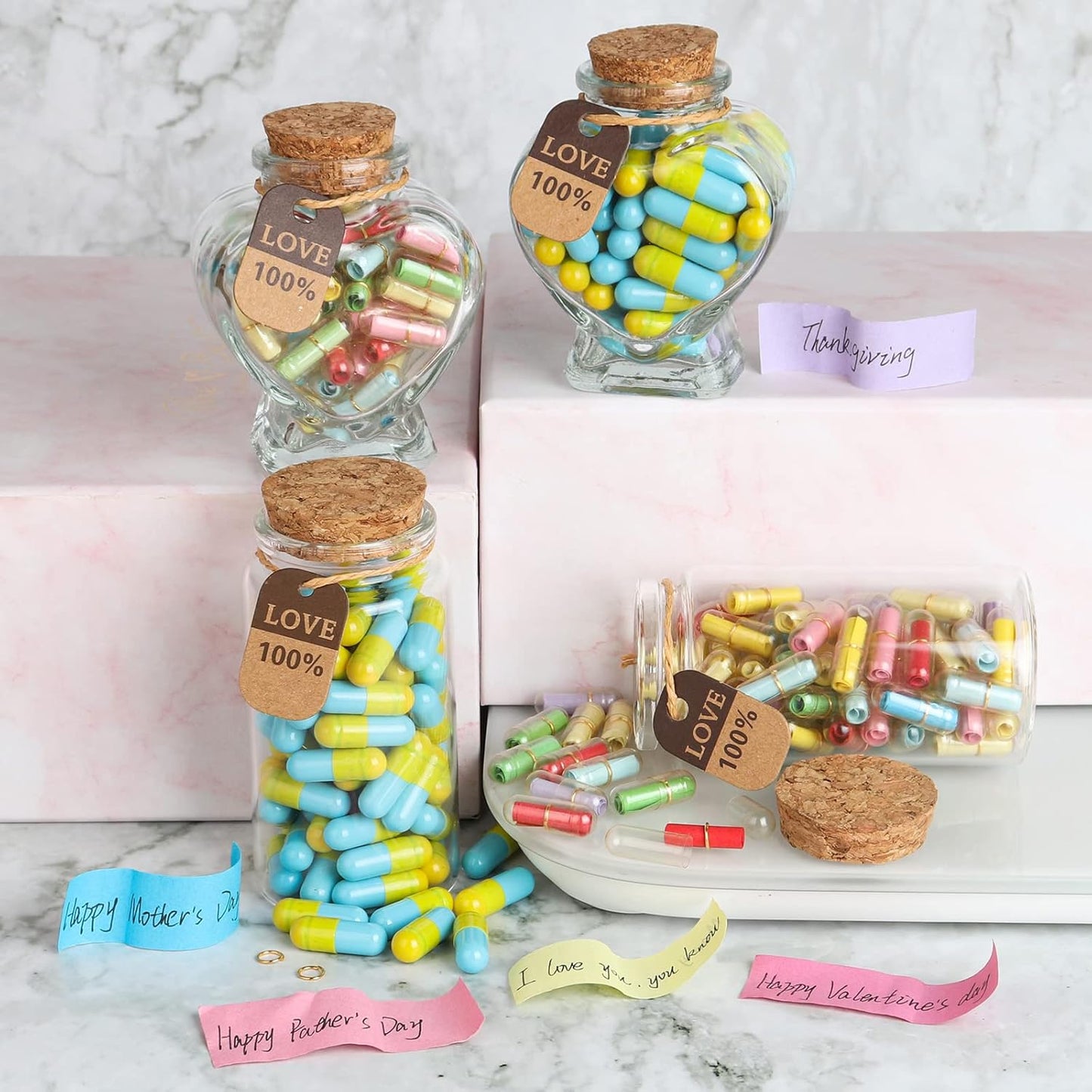 Capsule Letters Message in a Bottle,Lovely Notes Couples Gifts, Birthday Christmas Anniversary Valentines Mothers Day Gifts,Fathers Day. (Transparent Color 51PCS)