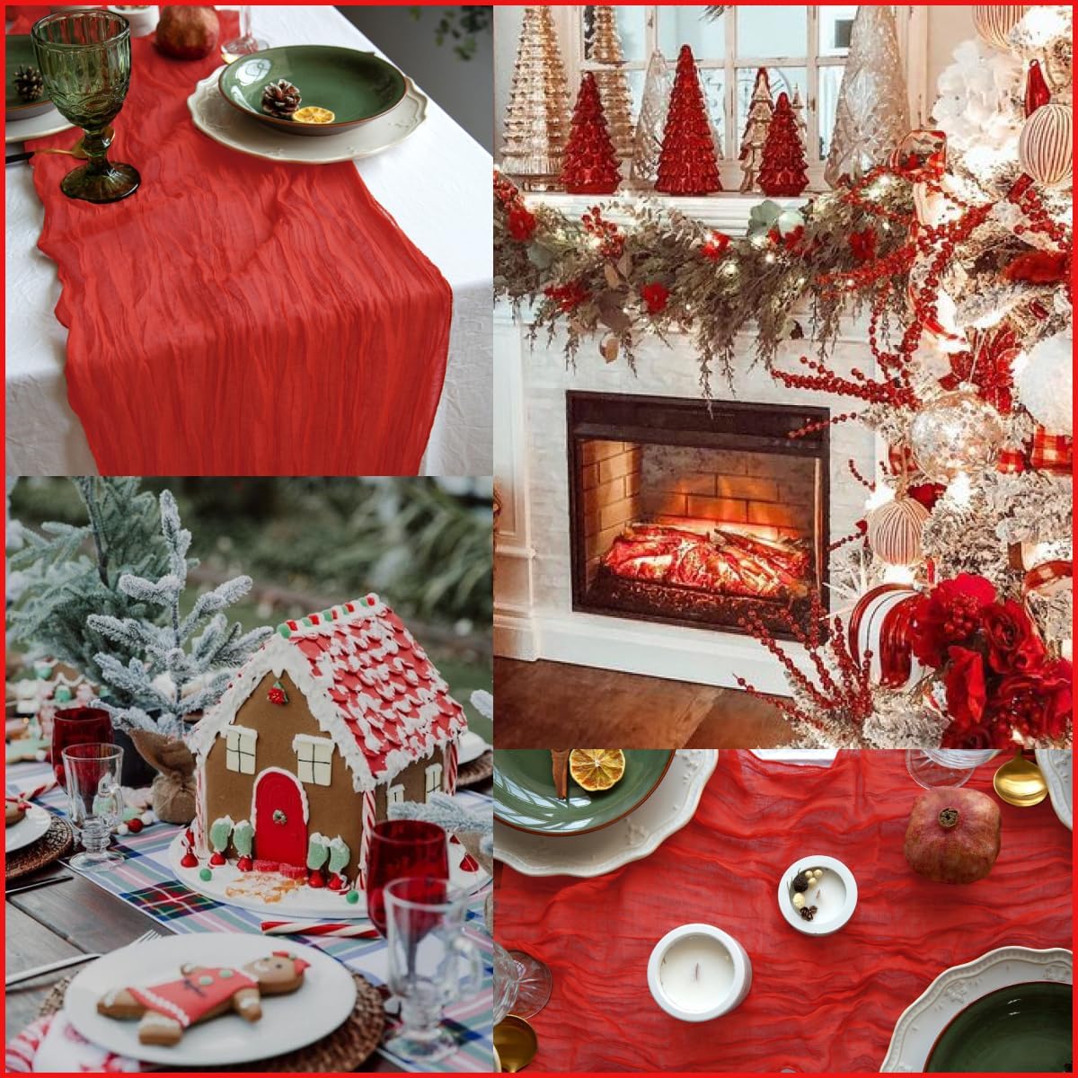 Red Table Runner Cheesecloth 142'' Rustic Gauze Wedding Runner, Christmas Cheese Cloth Tablecloth, Gauze Cheesecloth Wedding Shower Decorations Rustic Theme Tablecloth