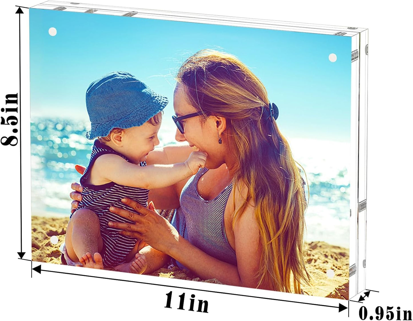 HELPLEX Acrylic Frames, 2 Pack 8.5x11, 24mm Thicker Frameless Clear Frame, Double Sided Magnetic, Free Standing Desktop Display