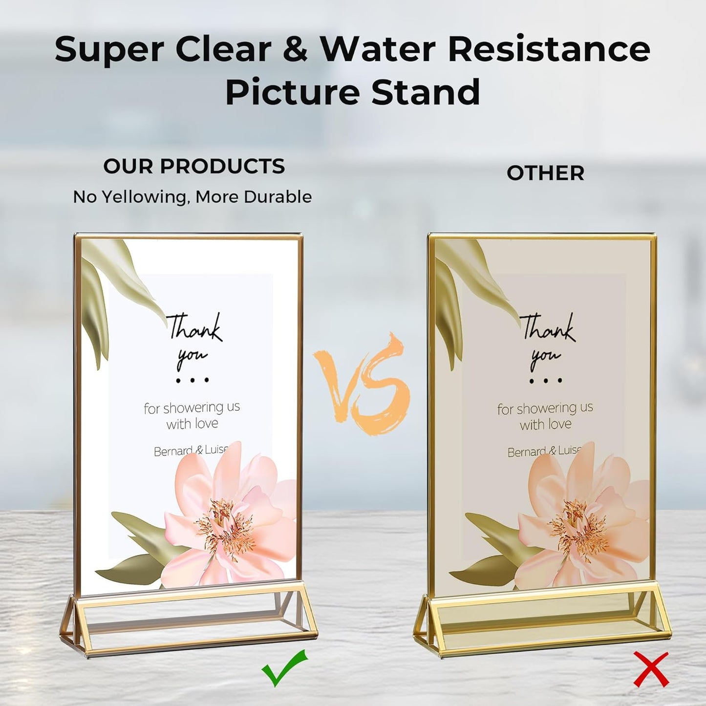 12 Pack Acrylic Sign Holder 4x6 Gold Frames, Wedding Table Number Holders Double Sided Vertical Clear Display Stand, Picture Holders for Tables, Menus, Flyers, Party and Office Decor