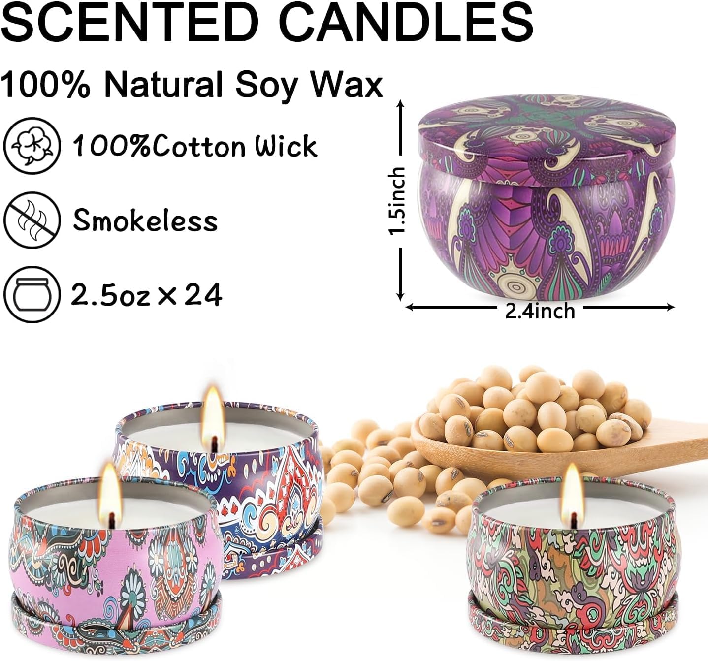 Scented Candles Gift Set, 2.5 oz Soy Wax Aromatherapy Candle for Home, Romantic Candles Gift for Mother Day Christmas Valentines Birthday (24 Pack)