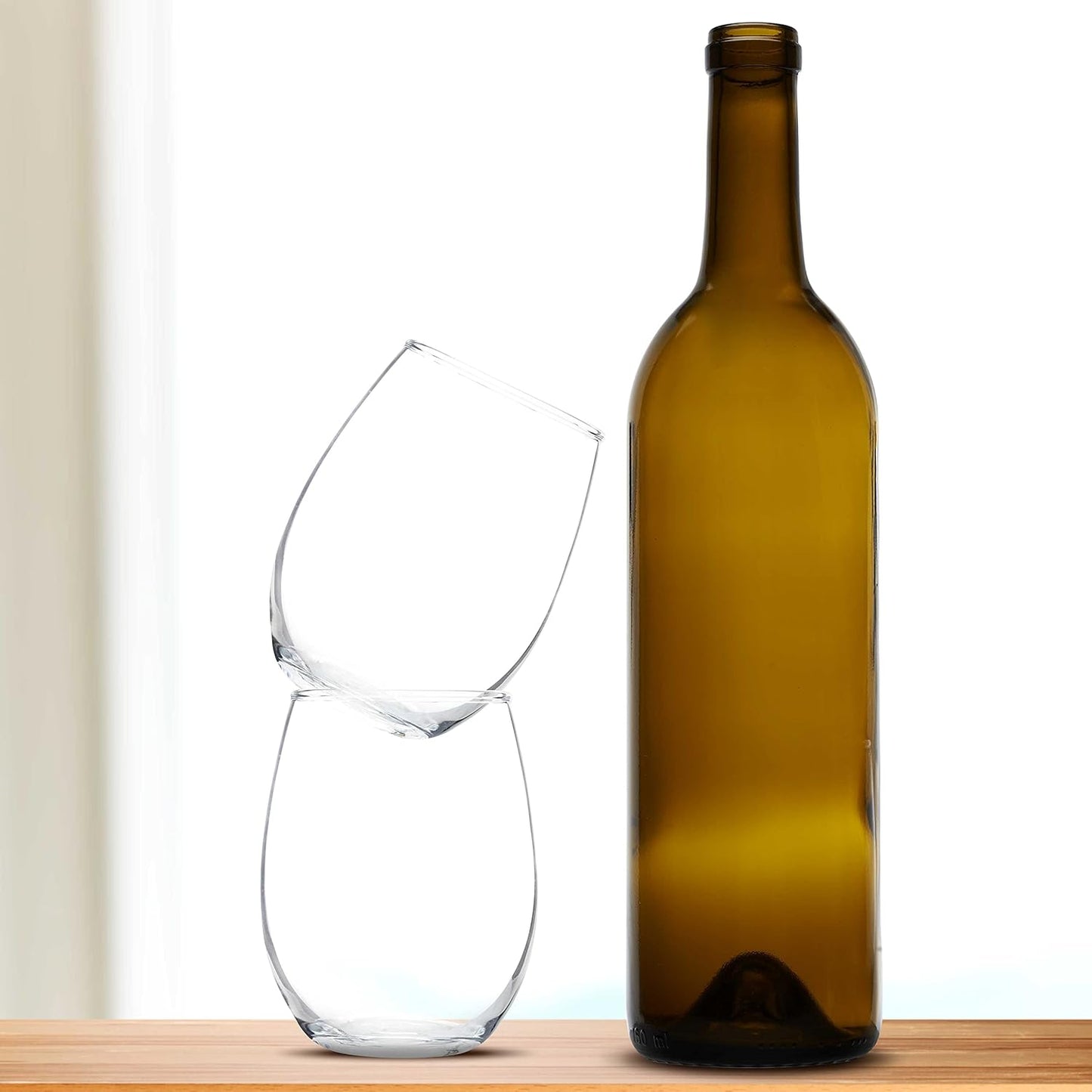 DISCOUNT PROMOS Stemless Wine Glass 9 oz. Set of 10, Bulk Pack - Great for Wedding Favors, Bachelorette Party and More - Clear Bottom Color